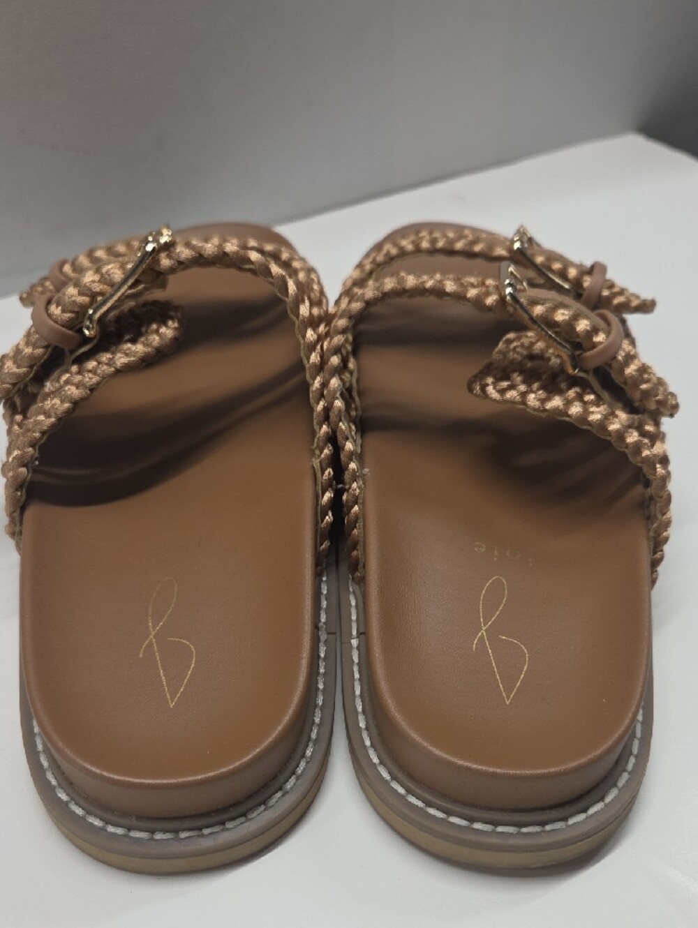 Joie Braided Double-Buckle Slide Sandals in Metallic Tan Size 8.5 - Picture 4 of 8